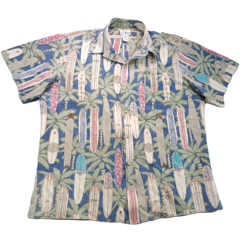 Reyn Spooner Hawaiian Shirt Men XXL Surfboard Print Blue Button Down Tropical SS